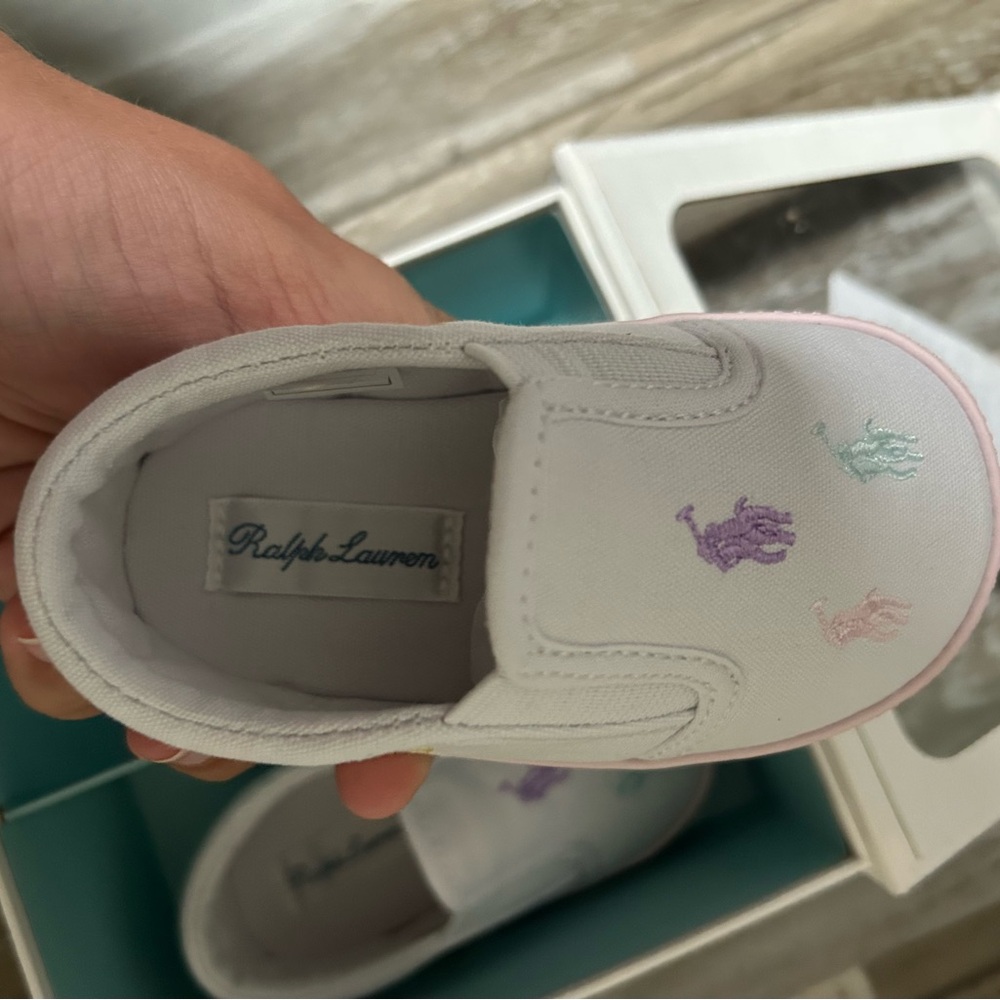 Ralph Lauren Kids' White Sneakers with Embroidered Accents (toddler size 4)